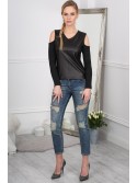 Black Eco Leather Blouse BB2343 - Online store - Boutique